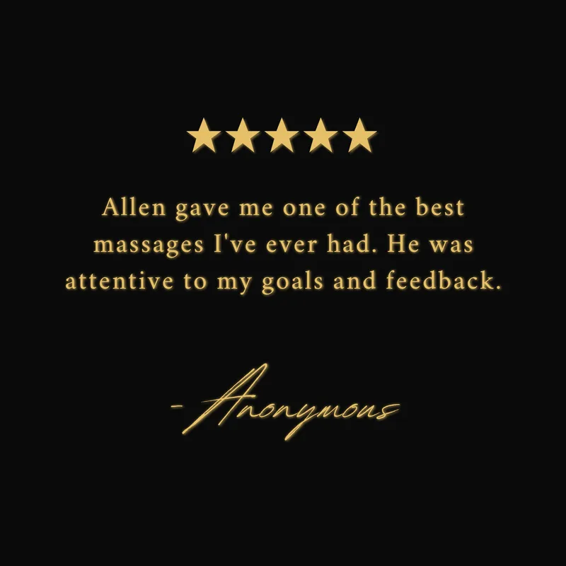 Allen gave me one of the best massages I've ever had. He was attentive to my goals and feedback.