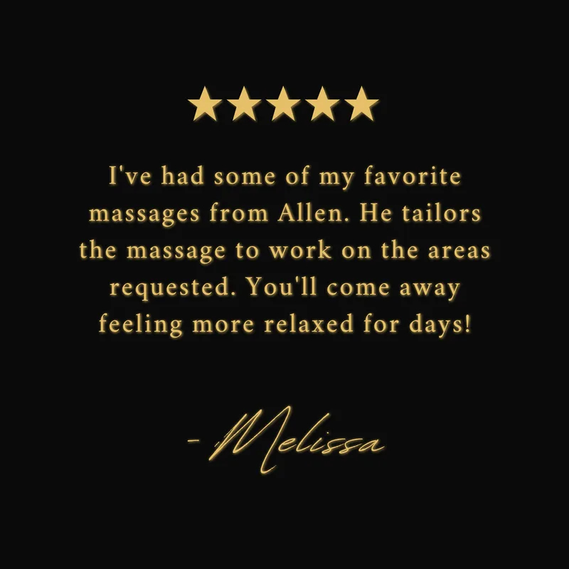 I've had some of my favorite massages from Allen. He tailors the massage to work on the areas requested. You'll come away feeling more relaxed for days!